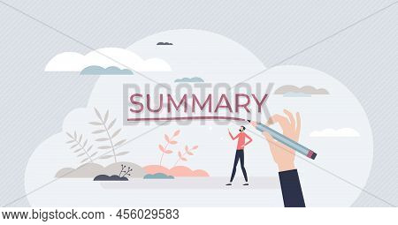 Summary As Compact Text Essence And Final Conclusion Tiny Person Concept. Headline Text For Overview