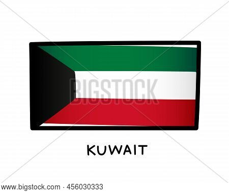 Flag Of Kuwait. Colorful Kuwaiti Flag Logo. Black, Green, White And Red Hand-drawn Brush Strokes. Bl