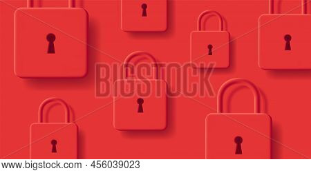 Red Pattern With 3d Mono Chrome Padlocks Creating Texture