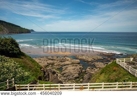 Atlantic Ocean Bay In Bakio, Small Touristic Village Near Bilbao, Basque Country, Spain
