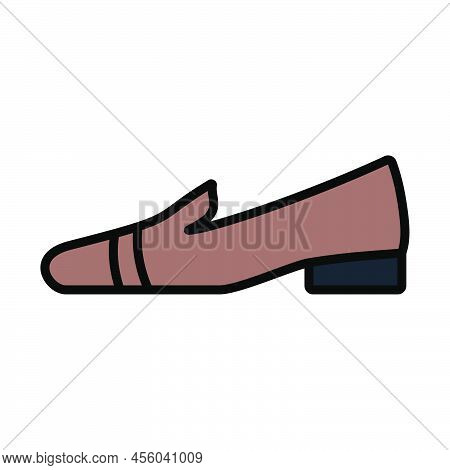 Woman Low Heel Shoe Icon. Editable Bold Outline With Color Fill Design. Vector Illustration.