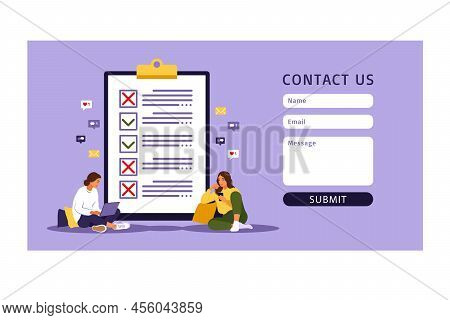 Contact Us Form Template For Web. Checklist, To-do List Vector Illustration. List Or Notepad Concept