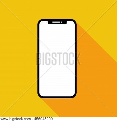 Smartphone With A Shadow, Mobile Phone, Handphone Colored Vector Icon Illustration On Yellow Backgro