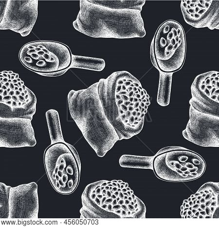 Seamless Pattern With Hand Drawn Chalk Cocoa Beans Stock Illustration