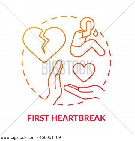 First Heartbreak Red Gradient Concept Icon. Teenage Issue Abstract Idea Thin Line Illustration. Brok