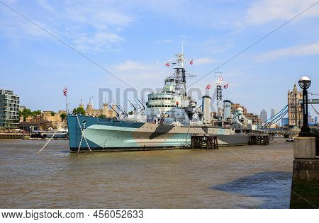 Hms Belfast, London, 2022.  The Ship Is A De-commissioned Warship Which Is Now A Floating Museum On 