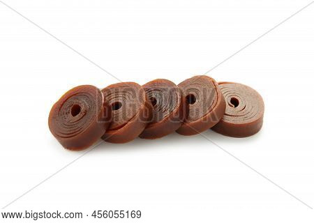 Fruit Pastille Isolated On A White Background. Fruit Roll-ups Made From Raspberry, Apples And Curran