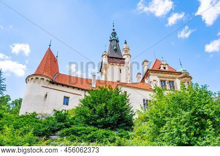 Pruhonice Castle On Sunny Summer Day, Pruhonice, Czech Republic. Unesco World Heritage Site