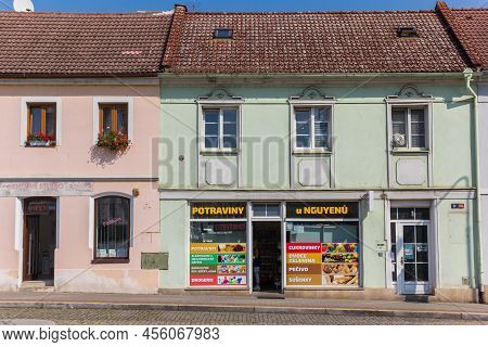 Litomerice, Czech Republic - September 12, 2020: Colorful Houses In The Historic Center Of Litomeric