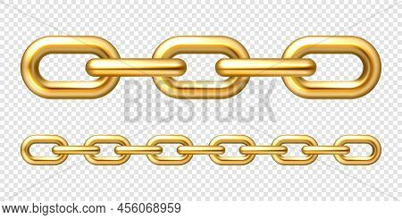 Realistic Gold Plated Metal Chain With Golden Links On Checkered Background. Vector Illustration.