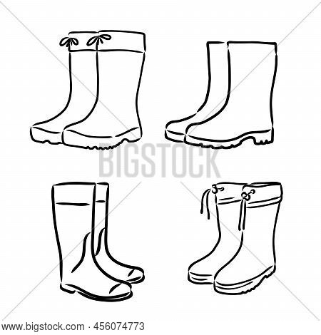 Rubber Boots Isolated On A White Background. Autumn Shoes For Walking In Puddles. Water-resistant Bo