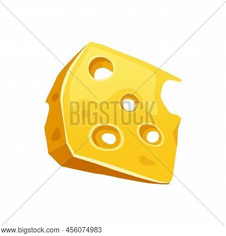 Cheese Or Curd Slice With Holes, Vector Icon Or Clipart. Cartoon Element For Logo Design Of Cheese P