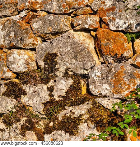 Menthon Saint Bernard, France - September 10 2020 : A Close Up Of The Stones In An Old Historic Prot