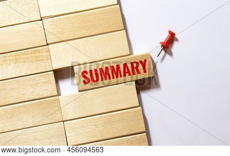 Summary Word On Wooden Cubes, Summary Concept.