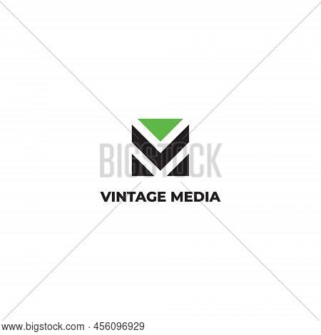 Abstract Initial Letter V And M In Black And Green Color Isolated In White Background Applied For Di