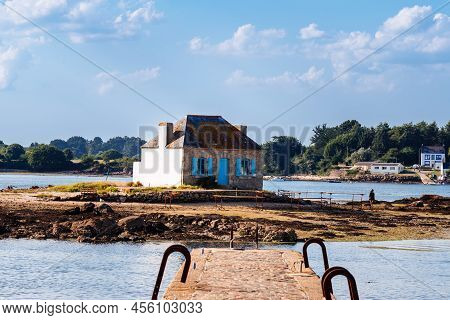 Small Island With A Cottage In The Etel River, Ile De Saint-cado, France