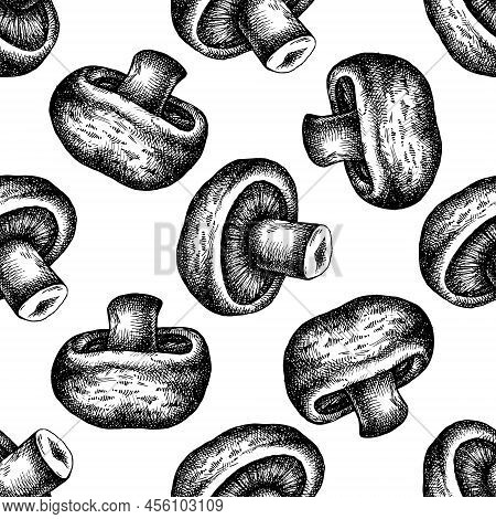 Seamless Pattern With Black And White Portobello Stock Illustration