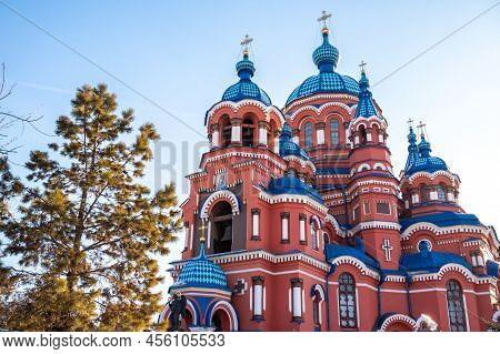 Beautiful View Of Kazan Church An Iconic Orthodox Church In The City Of Irkutsk, Russia. Kazan Icon 
