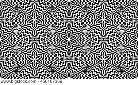 Hexagonal Seamless Pattern In Optical Art Style. Abstract Repeatable Ornament.