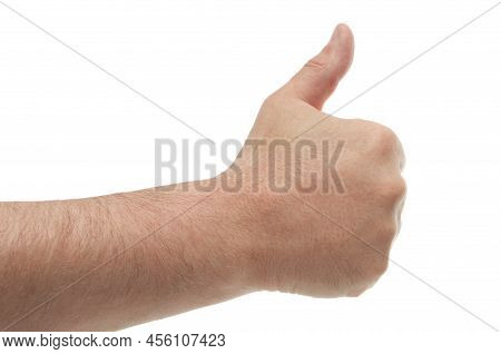 Closeup Of Thumbs Up Sign Isolated On White Background With Clopping Path.