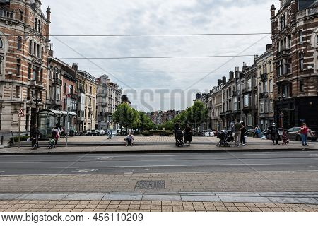 Schaerbeek, Brussels Capital Region - Belgium - 06 25 2020 The Saint Servais Square In Front Of The 