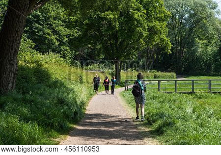 Vorst, Brussels Capital Region -belgium - 05 17 2020 Pedestrians At The Walking Trail Of The Keyenbe