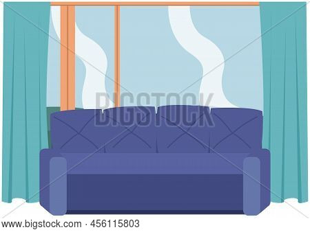 Sofa And Couch Blue Colorful Cartoon Vector. Sofa Leisure Furniture. Comfortable Lounge For Interior