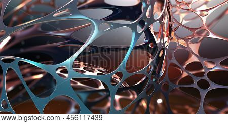 Neural Network In Nanotechnology Cyberspace. Abstract 3d Illustration Of Synthetic Web. Organic And 