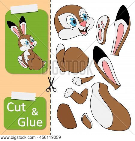 Cut And Glue The Paper Sitting And Smiling Hare. Create Application The Cartoon Rabbit. Education Ri