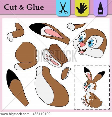 Paper Game For Kids. Create The Applique Cute Hare. Cut And Glue. Forest Animal. Education Logic Gam
