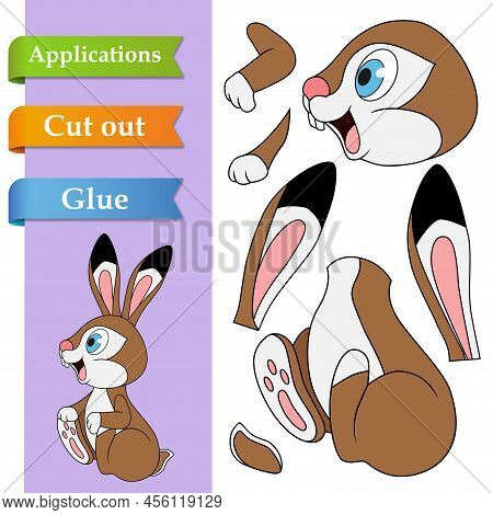 Create Paper Application The Cartoon Sitting Hare. Side View. Use Scissor Cut Parts Of Rabbit And Gl
