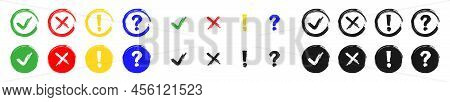 Vector Icons And Symbols Of Check Mart, Red Cross, Yes, Choice, Tick, Vote Isolated. Illustration Of