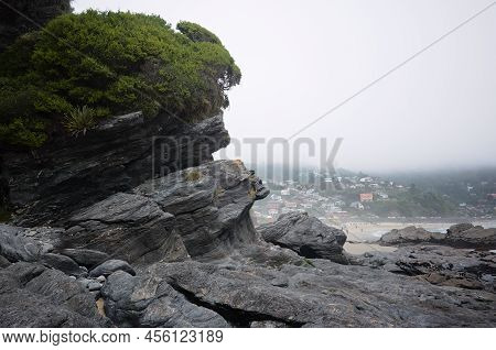 Volcanic Rock Formation On Pacific Coast Of Chile, Near Maicolpue Village, Los Lagos. Playa Rio Sur 