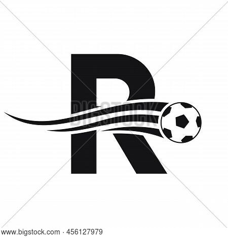 Soccer Football Logo On Letter R Sign. Soccer Club Emblem Concept Of Football Team Icon
