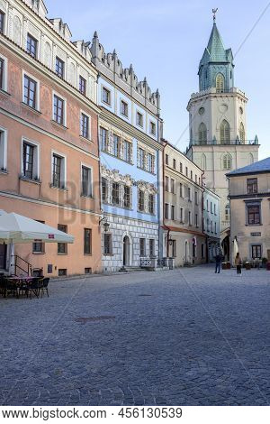Lublin, Poland - May 23, 2022: Trinitarian Tower, View From The Main Square. The Tower Has Two Facad