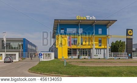 Indjija, Serbia - May 08, 2022: Gas Teh Production Equipment Engineering Company Modern Factory Buil