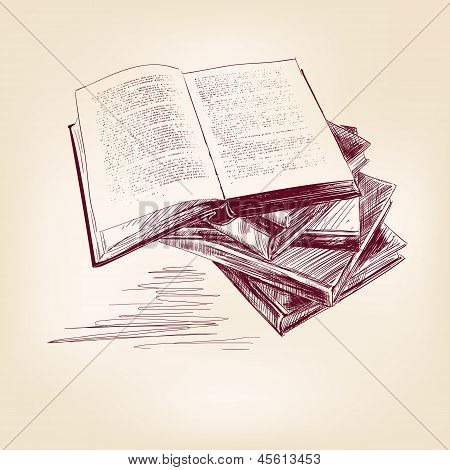Vintage vecchio libri disegnati a mano