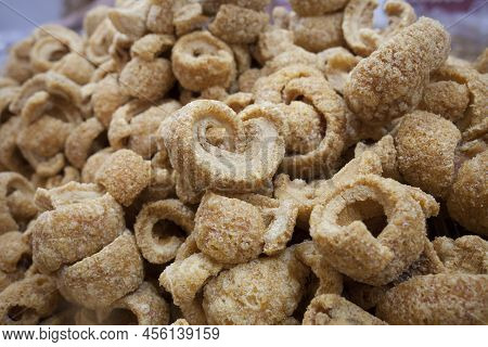 Iberian Torreznos, Spanish Pork Rinds. Displayed At Street Market Stall
