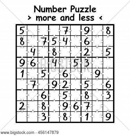 More And Less Sudoku Game For Kids And Adults Vector Illustration