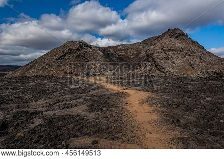 Beautiful Colourful Icelandic Landscape Lava Fields Mountain Geysers Zigzag Road And Moss-covered St