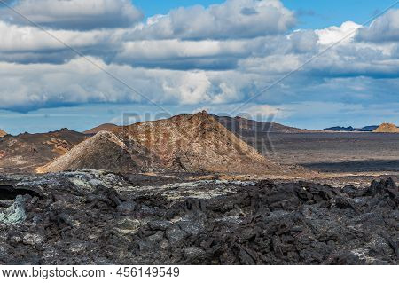 Beautiful Colourful Icelandic Landscape Lava Fields Mountain Geysers Zigzag Road And Moss-covered St