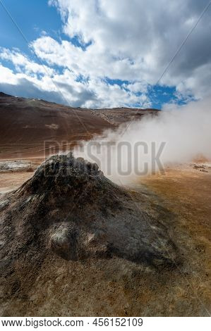 Beautiful Colourful Icelandic Landscape Lava Fields Mountain Geysers Zigzag Road And Moss-covered St