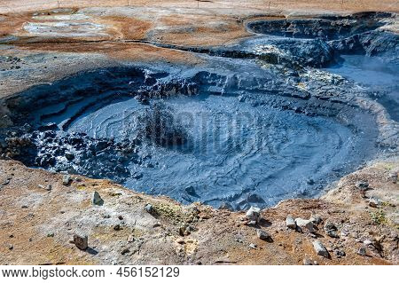 Beautiful Colourful Icelandic Landscape Lava Fields Mountain Geysers Zigzag Road And Moss-covered St