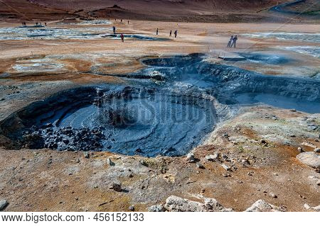 Beautiful Colourful Icelandic Landscape Lava Fields Mountain Geysers Zigzag Road And Moss-covered St