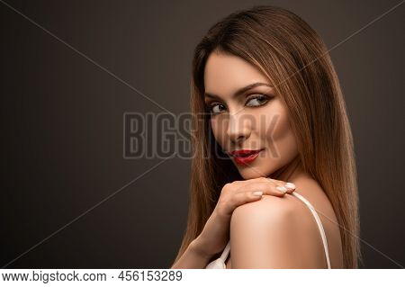 Beautiful Flirty Woman. Clear Skin. Spa Concept. Natural Beauty. Stylish Model
