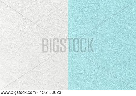 Texture Of Craft Pastel Light Blue And White Paper Background, Half Two Colors, Macro. Structure Of 