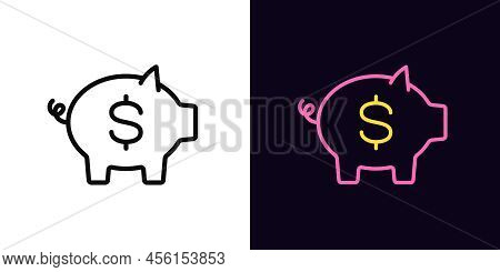 Outline Money Box Icon, With Editable Stroke. Piggy Bank With Dollar Sign, Moneybox Pictogram. Piggy