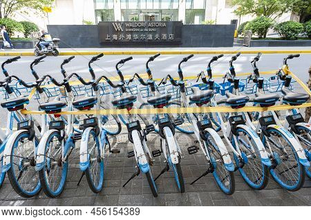 Shanghai, China - September 2019: Bicycles From Hellobike Company, A Popular Transportation Service