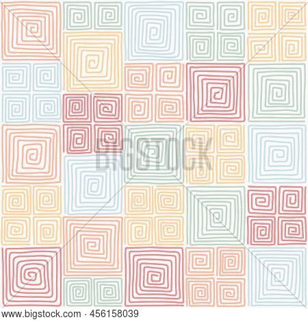 Optical Squares Seamless Pattern. Hand Draw, Stock Illustration.