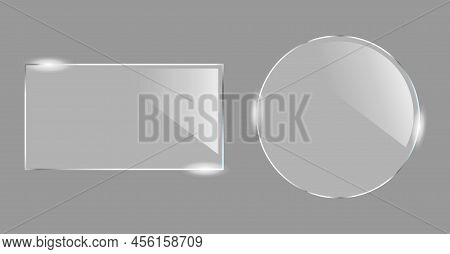 Glass And Transparent Background, Banner And Frame For Design, Glossy Rectangle.empty Glass Rectangl